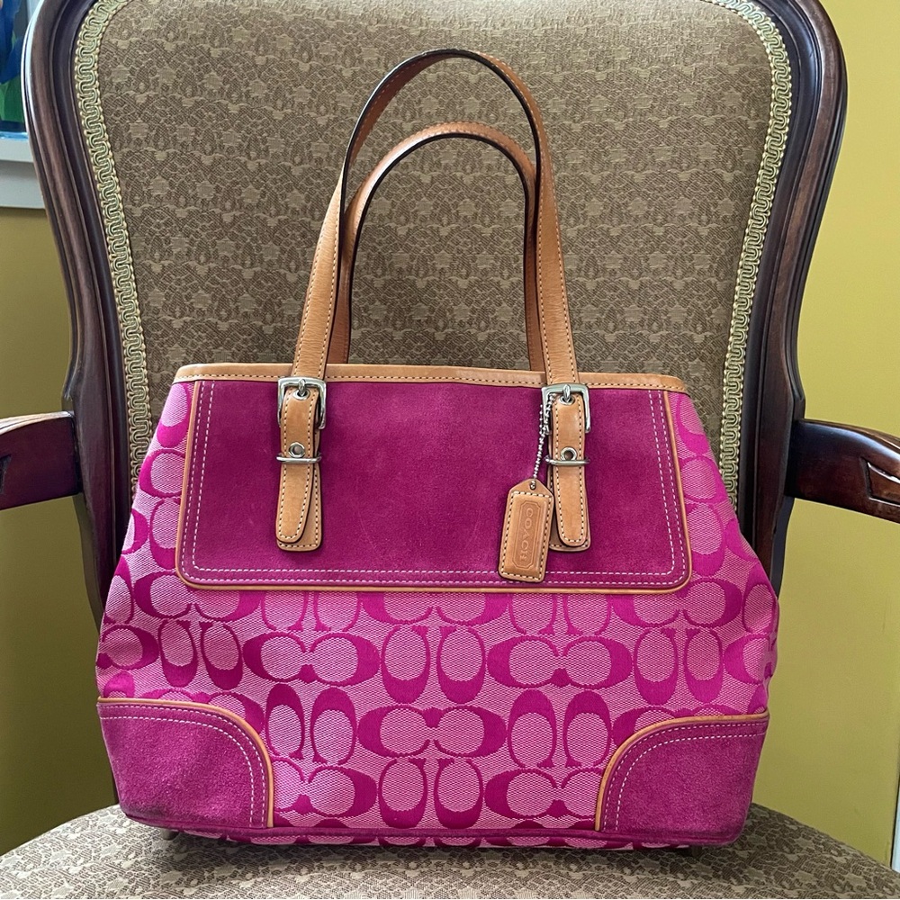 Vintage Coach #6892 Pink Signature Jacquard Hampton Tote